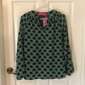 NWT Macbeth Navy and Green Print Top